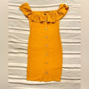 Mustard Ribbed Bodycon Midi Dress